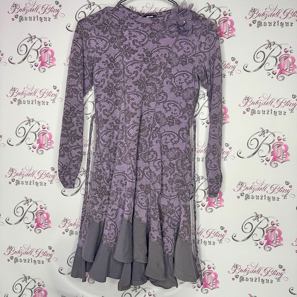 Kate Mack dress lace Elegant Purple Dress with Floral Design flower accent